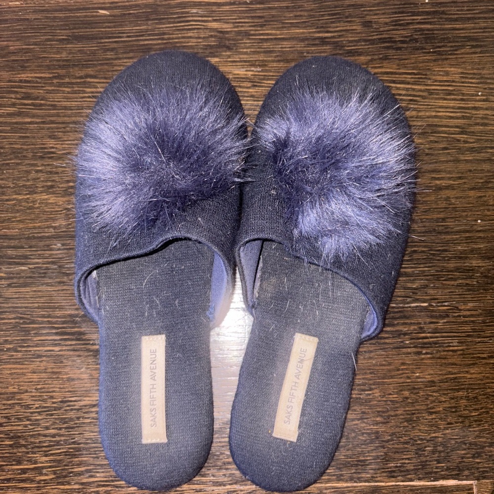 SAKS FIFTH AVENUE Faux Fur Pom Slippers